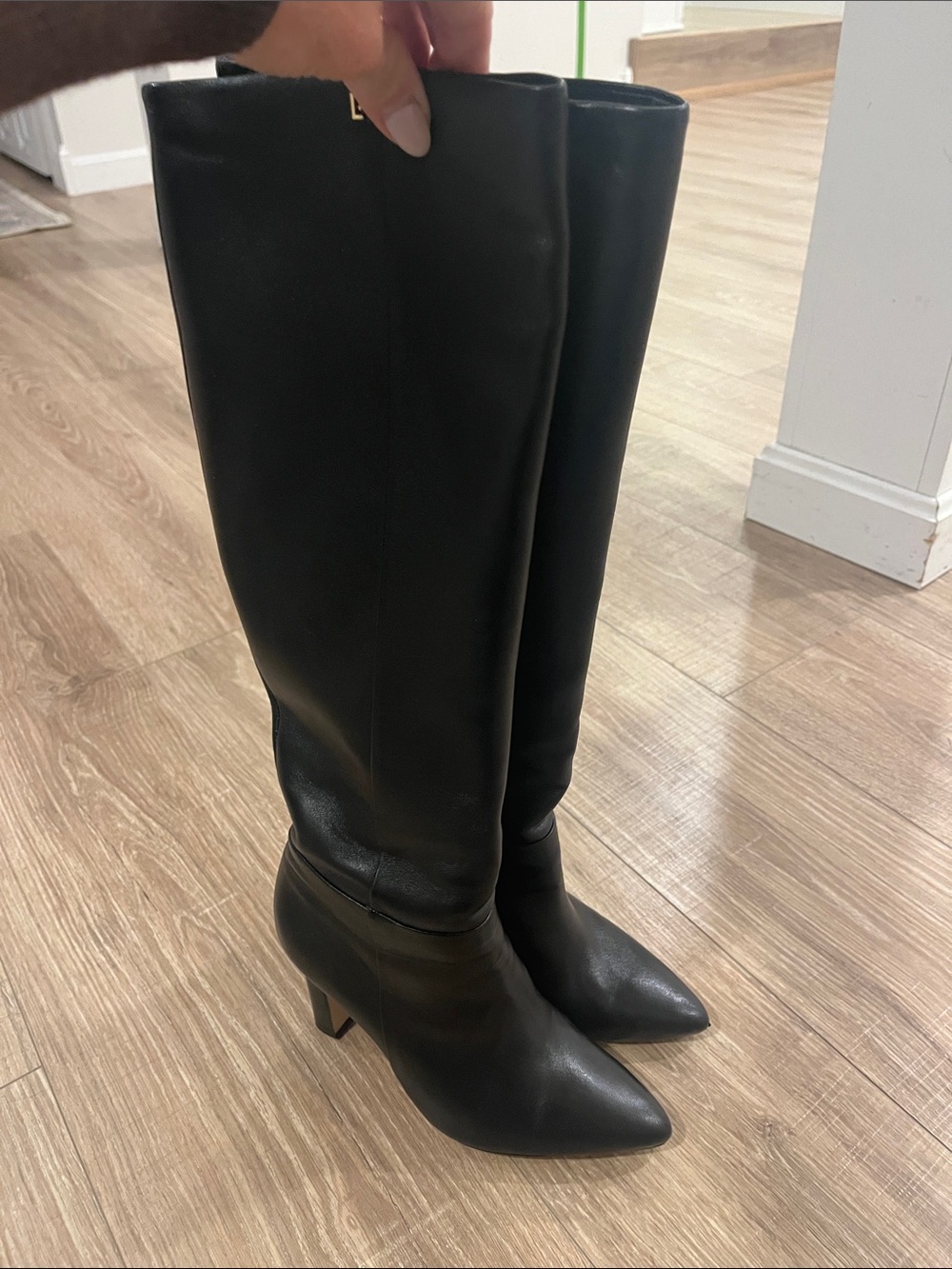 Larroude Black Knee-High Pointed Toe Boots